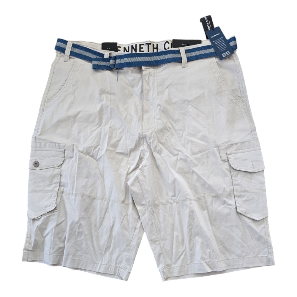 Kenneth Cole Men NWT Tech Cargo Shorts Sz 44 Belted Pockets Outdoor  Beige